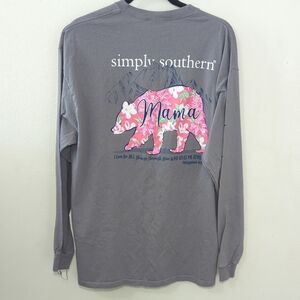 Simply Southern Mama Bear T-shirt Gray Pink Long Sleeve Christian Womens Size XL